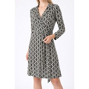 DVF Vintage Diane Von Furstenberg Silk Wrap Dress Chain Print Size 8